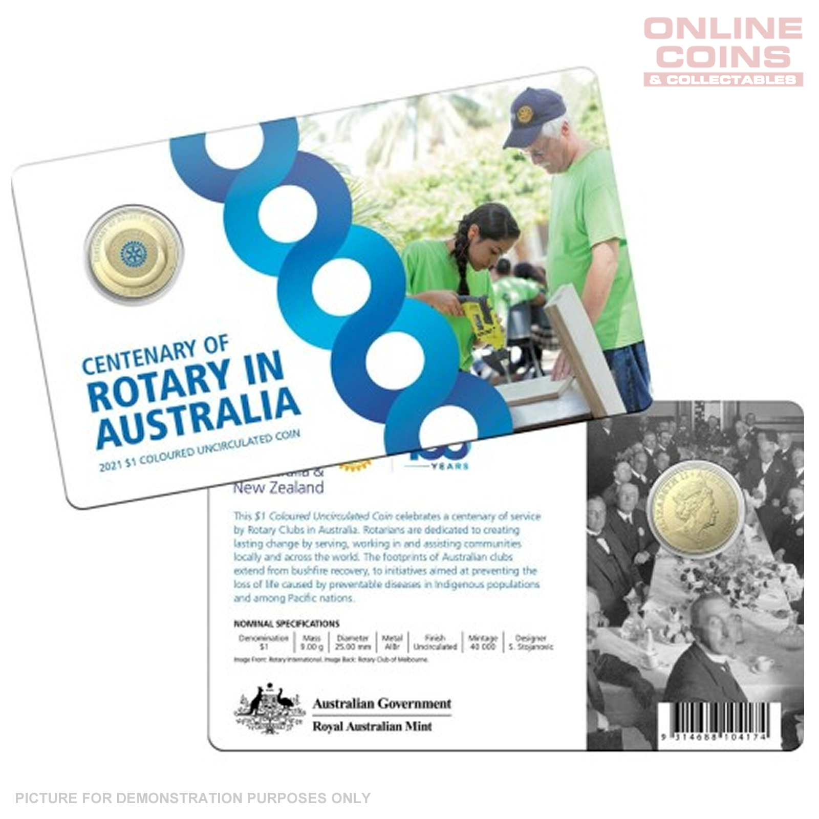 2021 $1 AlBr Coloured Uncirculated Carded Coin - Centenary Of Rotary In Australia